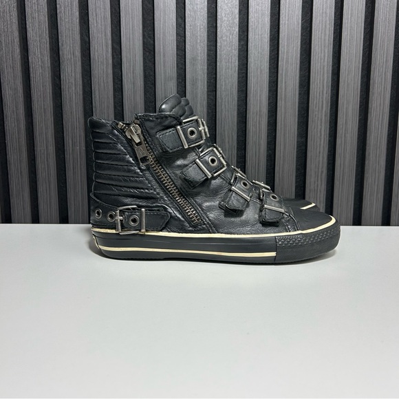 Ash Shoes - Ash black leather buckle zipper high top